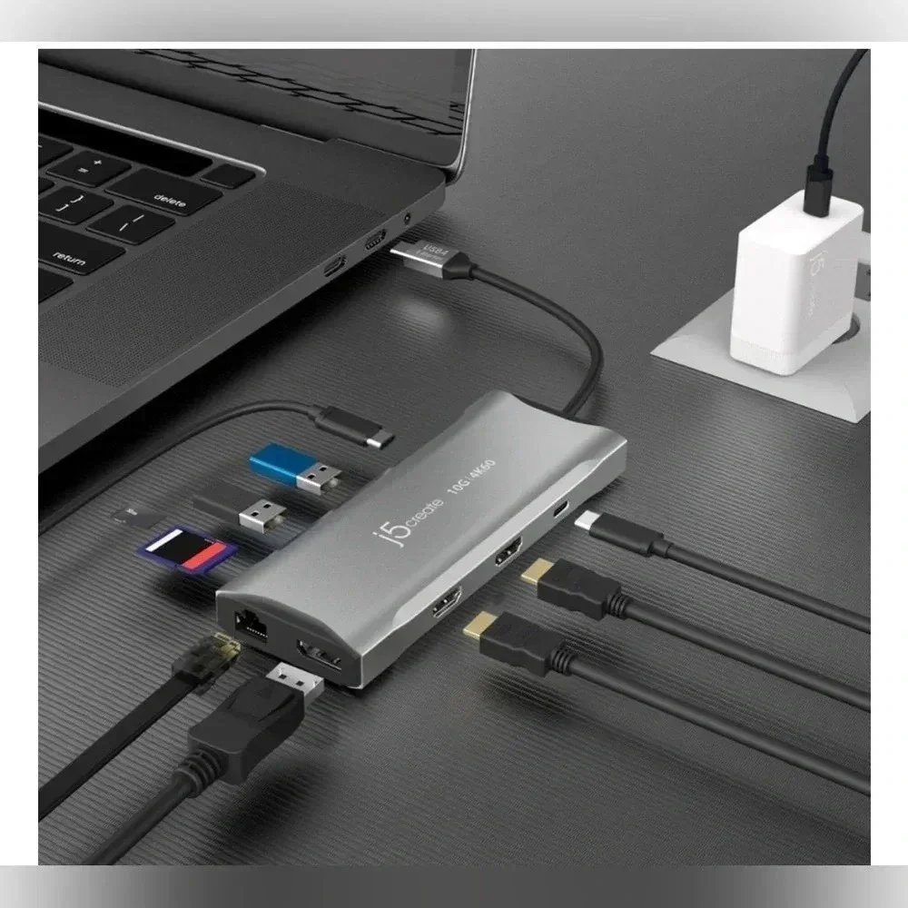 NEW j5create - 4K60 Elite USB-C Triple-Monitor 10Gbps Mini Dock - Space Grey - Picture 9 of 12